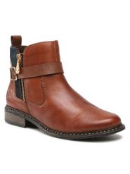Rieker Botki Z4959-22 Brązowy. Brązowe botki Rieker, bez wzorów, ze skóry, bez obcasa, na płaskiej podeszwie, bez zapięcia. Za 343.00 zł.