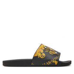 Klapki Versace Jeans Couture. Czarne klapki Versace Jeans Couture, bez wzorów, z jeansu, bez obcasa. Za 379.99 zł.