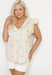Beżowa Bluzka z Wiskozy w Kwiaty Tolamea. Brązowe bluzki Born2be, l, bez wzorów, z jeansu, bez kołnierzyka, bez ramiączek. W wyprzedaży za 50.99 zł.