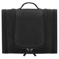 Kosmetyczka, organizer podróżny 24x21x10 cm kuferek z 13 przegródkami, czarny. Czarne kufry i kosmetyczki SPRINGOS, bez wzorów, z materiału, duże, bez dodatków. Za 20.75 zł.