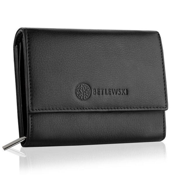 Portfel damski BETLEWSKI BPD-SS-11 CZARNY. Czarne portfele Betlewski, bez wzorów, ze skóry. Za 139.00 zł.