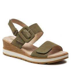 Sandały Caprice. Brązowe sandały Caprice, bez wzorów, bez obcasa, na koturnie, bez zapięcia. Za 229.99 zł.