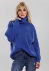 Ciemnoniebieski Golf Oversize Malia. Niebieskie golfy Renee, bez wzorów, z dzianiny, bez ramiączek. Za 129.99 zł.