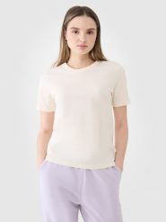 4F T-shirt regular gładki damski - biały S. Białe t-shirty 4f, s, bez wzorów, z bawełny, bez kołnierzyka, bez ramiączek. W wyprzedaży za 29.99 zł.