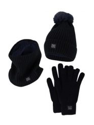 Damski Zimowy Zestaw Termiczny - Czapka + Rękawiczki + Komin - Granatowy. Niebieskie czapki HEAT KEEPER, bez wzorów, z dzianiny. Za 177.72 zł.