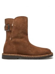 Birkenstock Botki Uppsala Mid Shearling Leve 1028109 Brązowy. Brązowe botki Birkenstock, bez wzorów, ze skóry, bez obcasa, na płaskiej podeszwie, bez zapięcia. Za 899.99 zł.