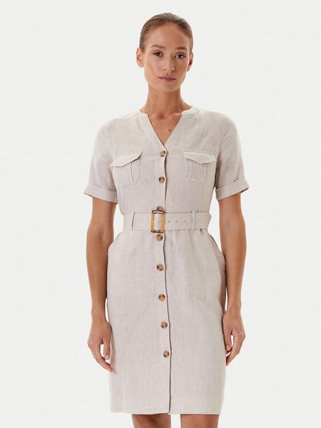 Tatuum Sukienka koszulowa Sofori T2509.204 Beżowy Regular Fit. Brązowe sukienki Tatuum, bez wzorów, ze lnu, bez kołnierzyka, bez ramiączek, koszulowe. Za 259.99 zł.