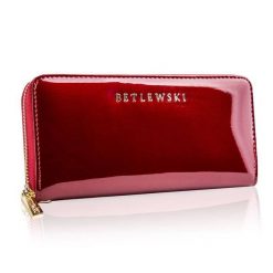 Portfel skórzany BETLEWSKI ZBPD-BS-5201 CZERWONY. Czerwone portfele Betlewski, bez wzorów, z lakierowanej skóry. Za 159.00 zł.