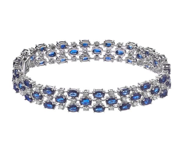 Bransoletka z białego złota z brylantami i szafirami - 18 cm - próba 585. Białe bransoletki Apart, z brylantem, złote. Za 41,990.00 zł.