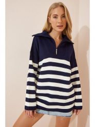 Cool and sexy Sweter w kolorze granatowo-białym rozmiar: onesize. Białe swetry Cool and sexy, bez wzorów, ze splotem, bez ramiączek. Za 88.36 zł.