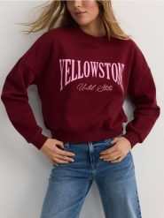 Bluza oversize z nadrukiem - bordowy. Czerwone bluzy Reserved, l, bez wzorów, z bawełny, bez kaptura. W wyprzedaży za 49.99 zł.