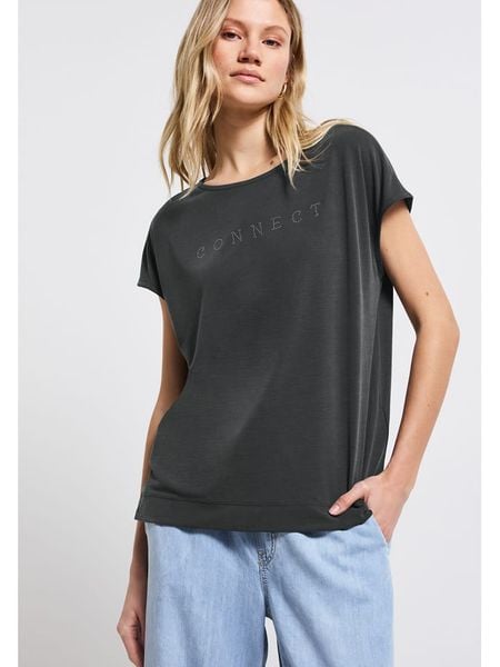 Street One Koszulka w kolorze antracytowym rozmiar: 36. Czarne bluzki Street One, bez wzorów, street, bez kołnierzyka, bez ramiączek. Za 87.40 zł.