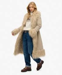 Superdry Długi płaszcz Afghan Slim sztruks - TAUPE. Brązowe płaszcze Superdry, bez wzorów, ze sztruksu, bez kaptura. Za 670.85 zł.