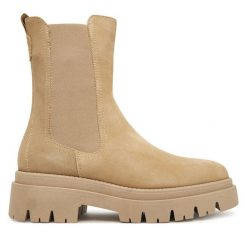 Sztyblety Tamaris. Brązowe botki Tamaris, bez wzorów, bez obcasa, na płaskiej podeszwie, bez zapięcia. Za 499.99 zł.