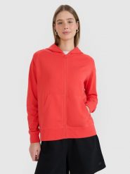 4F Bluza dresowa rozpinana z kapturem damska - czerwona XL. Czerwone bluzy 4f, xl, bez wzorów, z bawełny, z kapturem. W wyprzedaży za 119.99 zł.