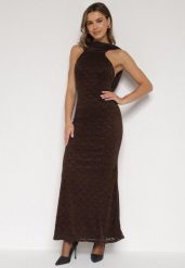 Brązowa Asymetryczna Sukienka z Falbaną Nawedina. Brązowe sukienki Born2be, l, bez wzorów, z poliesteru, wizytowe, z asymetrycznym kołnierzem, bez ramiączek, asymetryczne. Za 179.99 zł.