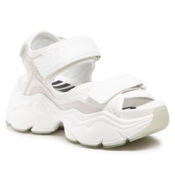 Sandały Buffalo. Białe sandały Buffalo, bez wzorów, bez obcasa, na koturnie, bez zapięcia. Za 339.99 zł.