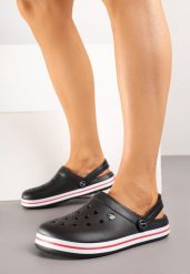 Czarno-Czerwone Klapki z Paskiem Podtrzymującym Piętę Tiaria. Czarne klapki Born2be, bez wzorów, bez obcasa. Za 34.99 zł.