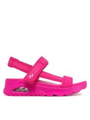 Skechers Sandały Uno-Fun Stand 119814/HTPK Różowy. Czerwone sandały Skechers, bez wzorów, z materiału, bez obcasa, na koturnie, bez zapięcia. Za 229.99 zł.