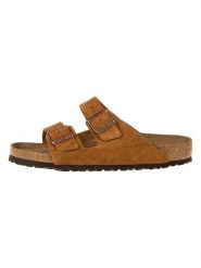 Birkenstock Skórzane klapki "Arizona" w kolorze jasnobrązowym rozmiar: 37. Brązowe klapki Birkenstock, bez wzorów, z otwartym noskiem, bez obcasa. Za 443.38 zł.