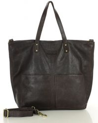 Torebka skórzana brązowa czekoladowa duża typu shopper - MARCO MAZZINI. Brązowe shopper bez wzorów, ze skóry, duże, bez dodatków. Za 507.99 zł.