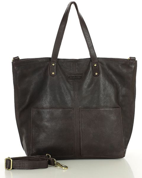Torebka skórzana brązowa czekoladowa duża typu shopper - MARCO MAZZINI. Brązowe shopper bez wzorów, ze skóry, duże, bez dodatków. Za 459.00 zł.