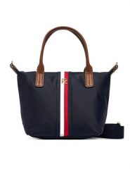 Tommy Hilfiger Torebka Popette Mini Tote Corp AW0AW19025 Granatowy. Niebieskie torebki klasyczne TOMMY HILFIGER, bez wzorów, z materiału, bez dodatków. Za 409.99 zł.