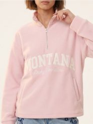 Polarowa bluza half-zip z napisem - różowy. Czerwone bluzy Sinsay, l, bez wzorów, z polaru, bez kaptura. Za 59.99 zł.