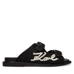 Klapki KARL LAGERFELD. Czarne klapki KARL LAGERFELD, bez wzorów, bez obcasa. Za 737.99 zł.