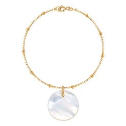 Bransoletka z medalikiem z masy perłowej na pozłacanym łańcuszku Supełki. Żółte bransoletki Lilou, z perłą, pozłacane. Za 228.00 zł.