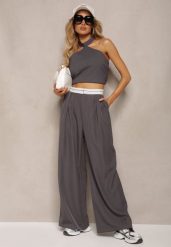 Szare Spodnie z Wiskozy Palazzo High Waist Zapinane na Suwak Nellieva. Szare spodnie materiałowe Renee, na co dzień, l, bez wzorów, z jeansu, z podwyższonym stanem. Za 139.99 zł.