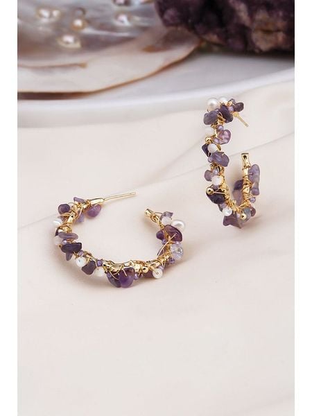 Pierres delicates Pozłacane kolczyki-półkreole z ametystami rozmiar: onesize. Różowe kolczyki Pierres delicates, z ametystem, pozłacane. Za 96.14 zł.