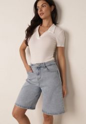 Jasnoniebieskie Jeansowe Szorty Casual Bermudy z Wysokim Stanem z Bawełny Metithe. Niebieskie szorty Born2be, bez wzorów, z bawełny, casualowe, z podwyższonym stanem. Za 89.99 zł.