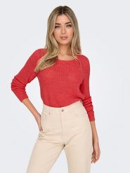 ONLY Sweter w kolorze czerwonym rozmiar: L. Czerwone swetry Only, l, bez wzorów, ze splotem, bez ramiączek. Za 79.03 zł.