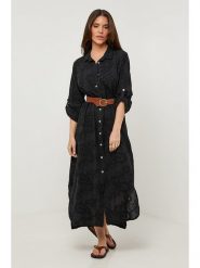Rodier Lin Lniana sukienka w kolorze czarnym rozmiar: M/L. Czarne sukienki Rodier Lin, l, bez wzorów, ze lnu, bez kołnierzyka, bez ramiączek, maxi. Za 197.63 zł.