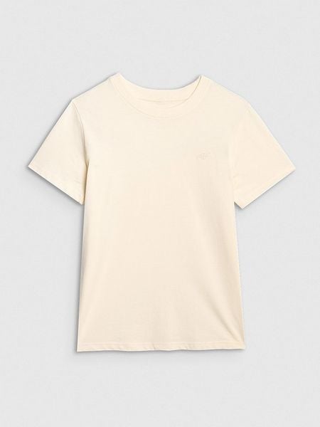 4F Koszulka w kolorze kremowym rozmiar: M. Brązowe bluzki 4f, m, bez wzorów, z bawełny, bez kołnierzyka, bez ramiączek. Za 37.30 zł.