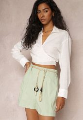 Zielone Bawełniane Szorty z Paskiem Haidiera. Zielone szorty Renee, bez wzorów, z bawełny, eleganckie, z podwyższonym stanem. Za 49.99 zł.