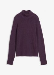 Sweter z prążkowanej dzianiny z czystej bawełny organicznej. Czarne swetry bonprix, bez wzorów, z bawełny, bez ramiączek. Za 92.99 zł.