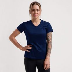 Damska koszulka z krótkim rękawem Rogelli Promo. Niebieskie koszulki sportowe Rogelli, bez wzorów, bez ramiączek. W wyprzedaży za 40.00 zł.