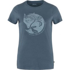 Koszulka turystyczna damska Fjallraven Arctic Fox Print T-shirt. Niebieskie koszulki sportowe Fjällräven, bez wzorów, bez ramiączek. Za 179.99 zł.