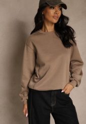 Ciemnobeżowa Bluza z Bawełną i Przeszyciami przy Dekolcie Fezanna. Brązowe bluzy Renee, l, bez wzorów, z bawełny, bez kaptura. Za 59.99 zł.