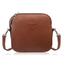 Mała torebka damska skórzana kopertówka na ramię crossbody do ręki koniakowa Paolo Peruzzi AY-24-CG. Szare torby na ramię bez wzorów, z materiału, eleganckie, do ręki, małe, bez dodatków. Za 139.00 zł.