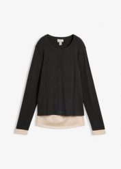 Kardigan z cienkiej dzianiny z wiskozą, 2 w 1. Szare kardigany bonprix, bez wzorów, z dzianiny. Za 109.99 zł.