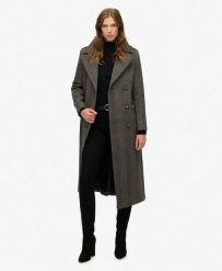 Płaszcz z Mieszanki Wełny z Podwójnym Rzędem Guzików. Czarne płaszcze Superdry, m, bez wzorów, z wełny, bez kaptura. Za 1,063.35 zł.