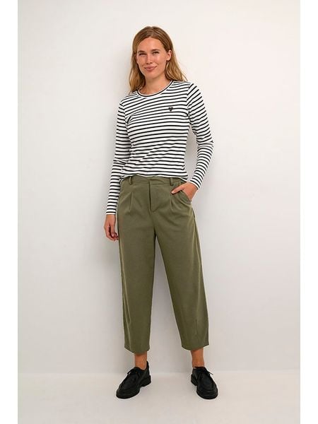 Kaffe Spodnie w kolorze khaki rozmiar: 44. Brązowe spodnie materiałowe Kaffe, bez wzorów, z materiału, z podwyższonym stanem. Za 118.28 zł.