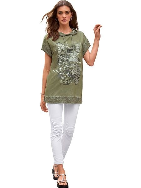 Heine Koszulka w kolorze khaki rozmiar: 46. Brązowe bluzki Heine, bez wzorów, bez kołnierzyka, bez ramiączek. Za 48.05 zł.