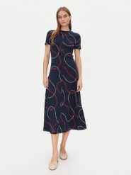 Tommy Hilfiger Sukienka codzienna Modern F&F Midi Dress WW0WW44547 Granatowy Regular Fit. Niebieskie sukienki TOMMY HILFIGER, na co dzień, s, bez wzorów, z bawełny, bez kołnierzyka, bez ramiączek, midi, proste. Za 319.99 zł.
