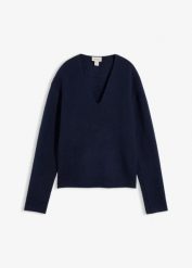 Sweter z dekoltem w serek. Zielone swetry bonprix, bez wzorów, bez ramiączek. Za 109.99 zł.