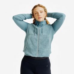 Bluza jeździecka damska Fouganza 500 ciepła. Zielone bluzy FOUGANZA, na jesień, m, bez wzorów, z materiału, bez kaptura. Za 119.99 zł.
