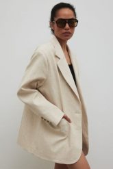 Marynarka z lnem oversize w kolorze IVORY LINEN - HARLEY-S/M. Brązowe marynarki i żakiety Marsala, m, bez wzorów, z bawełny, eleganckie. Za 459.90 zł.